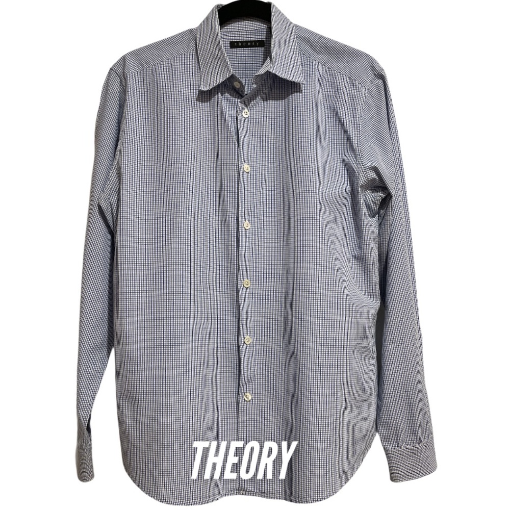 THEORY Slim Fit Blue Check Dress Shirt